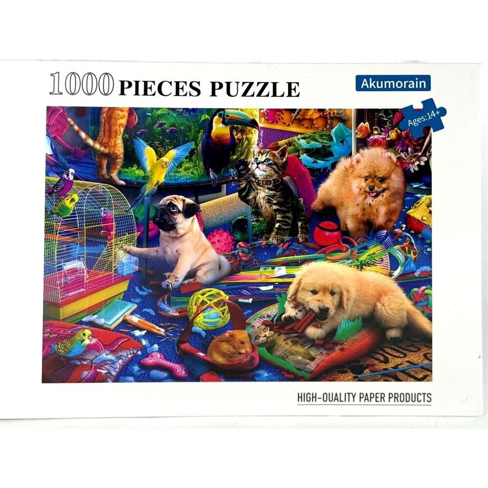 Animal Lover Puzzle 1000 Piece Puppy Kitten Birds Colorful Jig Saw by‎ Akumorain